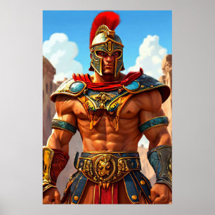 Cartoon Gladiator Romeinse krijger Geschiedenis li Poster