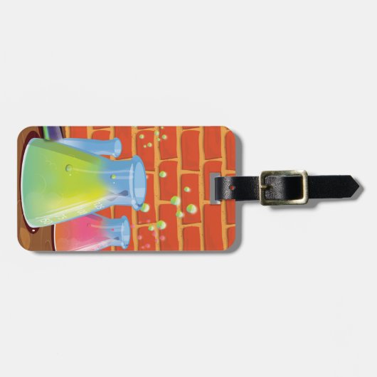 Cartoon Glass Science-apparatuur op een bank Bagagelabel (Voorkant horizontaal)