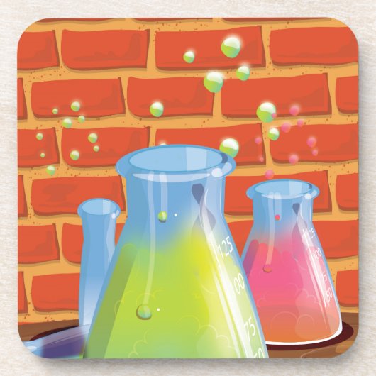 Cartoon Glass Science-apparatuur op een bank Bier Onderzetter (Voorkant)