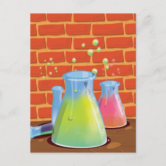 Cartoon Glass Science-apparatuur op een bank Briefkaart (Voorkant)