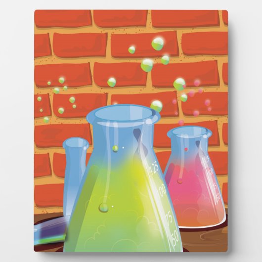 Cartoon Glass Science-apparatuur op een bank Fotoplaat (Voorkant)