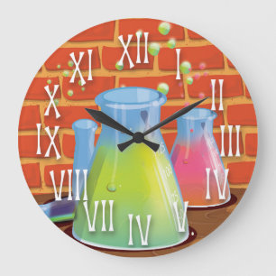 Cartoon Glass Science-apparatuur op een bank Grote Klok