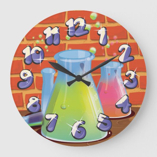 Cartoon Glass Science-apparatuur op een bank Grote Klok (Voorkant)