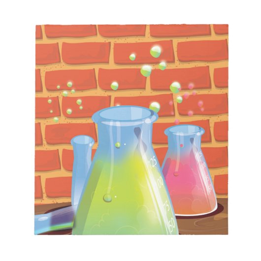 Cartoon Glass Science-apparatuur op een bank Notitieblok (Voorkant)