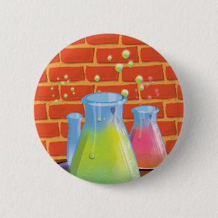 Cartoon Glass Science-apparatuur op een bank Ronde Button 5,7 Cm