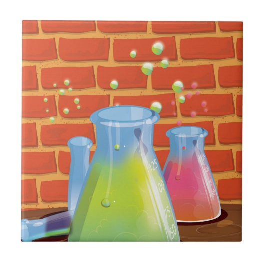 Cartoon Glass Science-apparatuur op een bank Tegeltje (Voorkant)