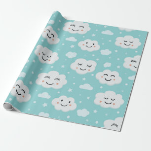 Cartoon glimlacht witte wolken op blauwe achtergro cadeaupapier