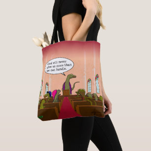 Cartoon God geeft ons nooit meer dan we aankunnen Tote Bag
