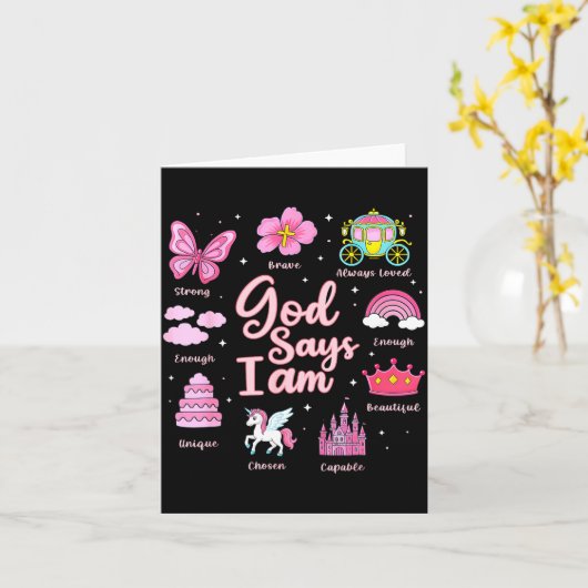 Cartoon God Say I Am Princess Girl Kids  Kaart (Gele Bloem)