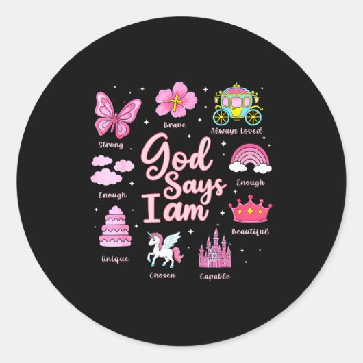 Cartoon God Say I Am Princess Girl Kids  Ronde Sticker (Voorkant)