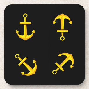 Cartoon Golden Boat Anchor Set Bier Onderzetter