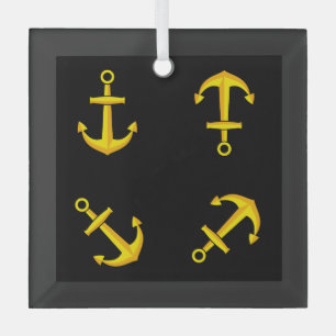 Cartoon Golden Boat Anchor Set Glas Ornament