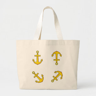 Cartoon Golden Boat Anchor Set Grote Tote Bag