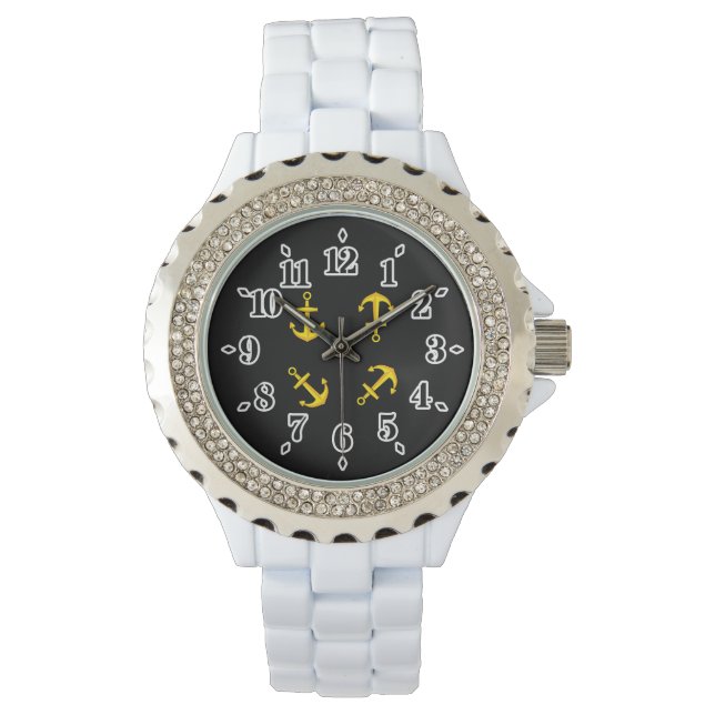 Cartoon Golden Boat Anchor Set Horloge (Voorkant)