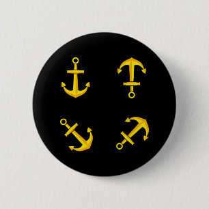 Cartoon Golden Boat Anchor Set Ronde Button 5,7 Cm