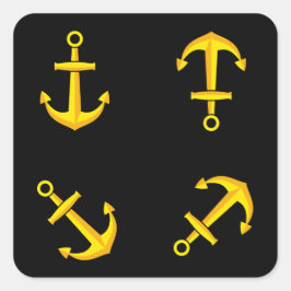 Cartoon Golden Boat Anchor Set Vierkante Sticker