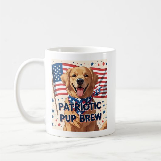 Cartoon Golden Retriever Patriotic Koffiemok (Links)