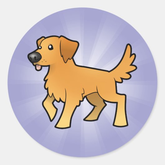 Cartoon Golden Retriever Ronde Sticker (Voorkant)