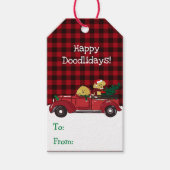 Cartoon Goldendoles Red Kerstmis Truck Cadeaulabel (Voorkant)