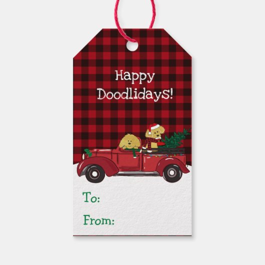 Cartoon Goldendoles Red Kerstmis Truck Cadeaulabel (Achterkant)