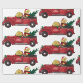 Cartoon Goldendoles Red Kerstmis Truck Cadeaupapier (Vlak)