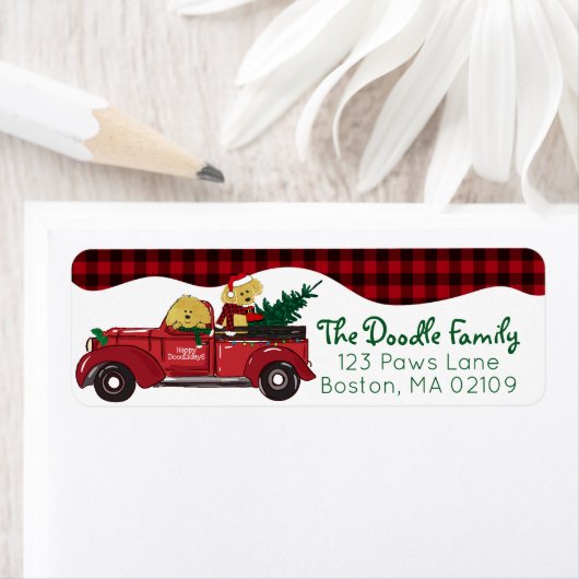 Cartoon Goldendoles Red Kerstmis Truck Etiket (Insitu)