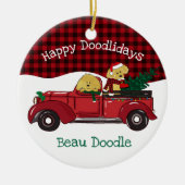 Cartoon Goldendoles Red Kerstmis Truck Keramisch Ornament (Voorkant)