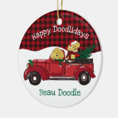 Cartoon Goldendoles Red Kerstmis Truck Keramisch Ornament (Links)
