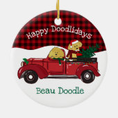 Cartoon Goldendoles Red Kerstmis Truck Keramisch Ornament (Achterkant)