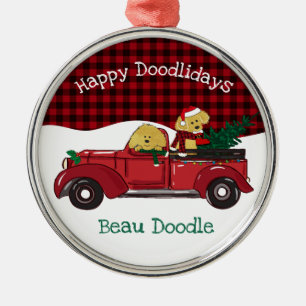Cartoon Goldendoles Red Kerstmis Truck Metalen Ornament