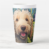 Cartoon Goldendoodle in een Garden Latte Mok (Voorkant)