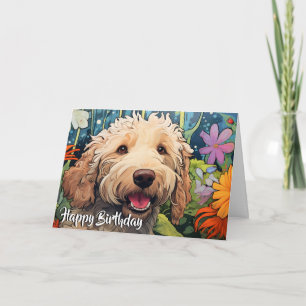 Cartoon Goldendoodle in een Tuin Custom Kaart