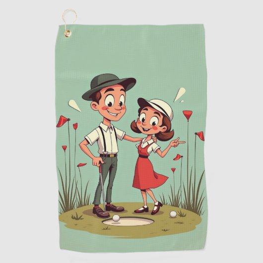 Cartoon Golfbaan Golfhanddoek (Voorkant)
