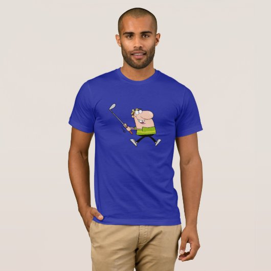 Cartoon Golfer; Blauw T-shirt (Voorkant volledig)