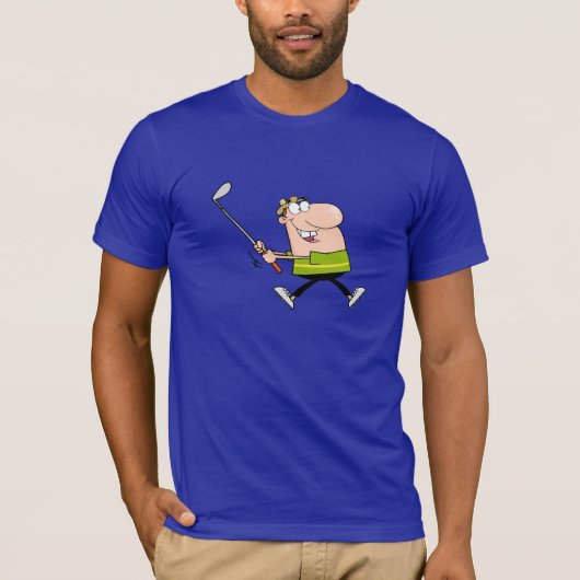 Cartoon Golfer; Blauw T-shirt (Voorkant)