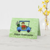Cartoon Golfer in Cart Retication Card Kaart (Gele Bloem)