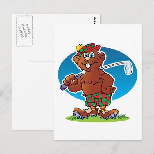 Cartoon Gopher Golfing Briefkaart (Voorkant / Achterkant)