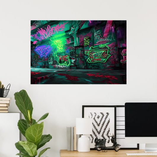 Cartoon Graffiti Art - Actie ondernemen met kleurr Poster (Thuiskantoor)