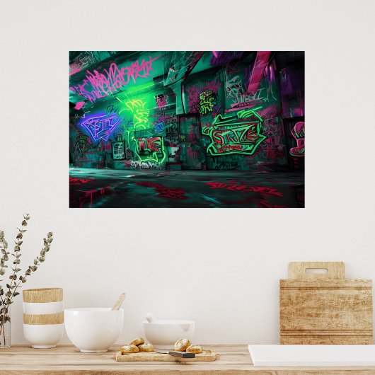 Cartoon Graffiti Art - Actie ondernemen met kleurr Poster (Keuken)