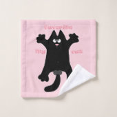 #cartoon #grappig # kat gooit kussen bad handdoek (Wasdoekje)