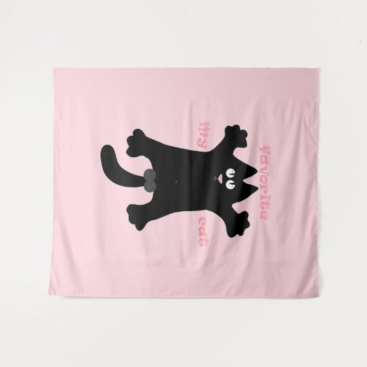 #cartoon #grappig # kat gooit kussen wandkleed (Voorkant (horizontaal))