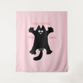 #cartoon #grappig # kat gooit kussen wandkleed (Voorkant)