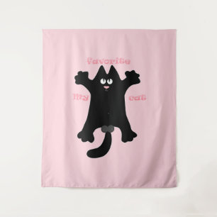 #cartoon #grappig # kat gooit kussen wandkleed