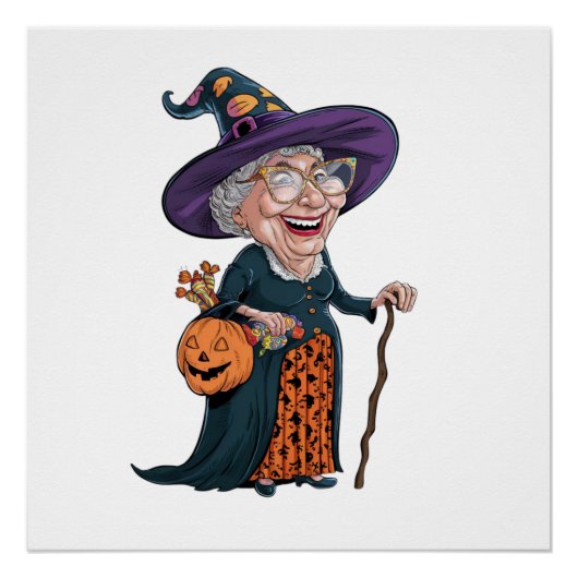 Cartoon Grappig Oma en Halloween(2) Perfect Poster (Voorkant)