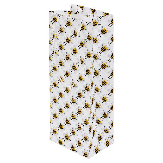 Cartoon grappige bijen wijn cadeautas (Achterkant Gekanteld)