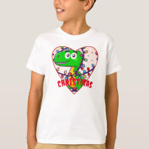 Cartoon grappige dinosaurus in kerstverlichting