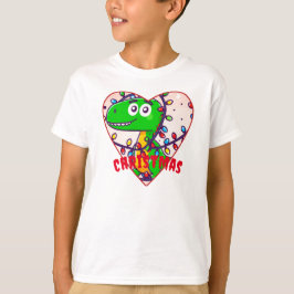 Cartoon grappige dinosaurus in kerstverlichting t-shirt