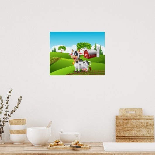 Cartoon grappige koe poster (Keuken)