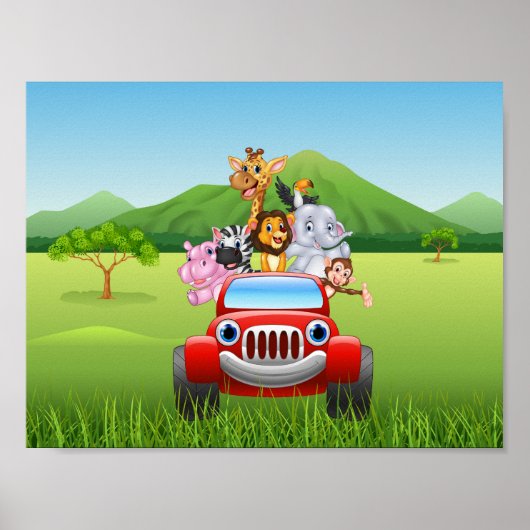 Cartoon grappige safari-dieren poster (Voorkant)