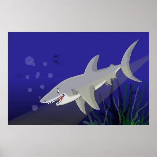 Cartoon - Great White Shark Poster Print (Voorkant)